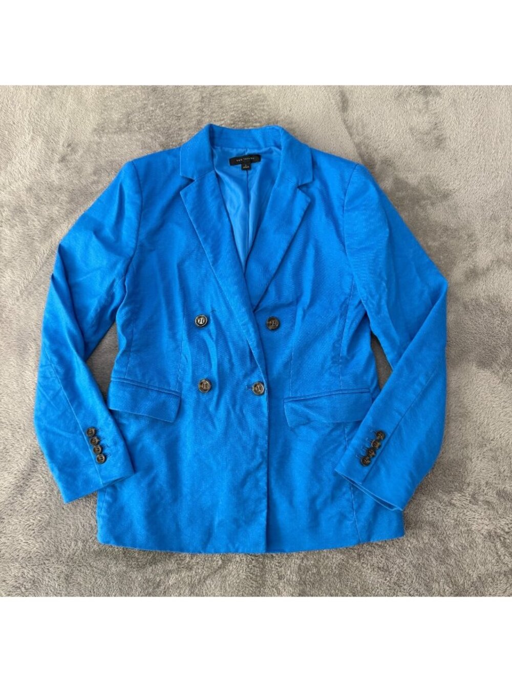 Ann Taylor Cobalt Blue Linen Blend Double Breasted Blazer Womens size 6